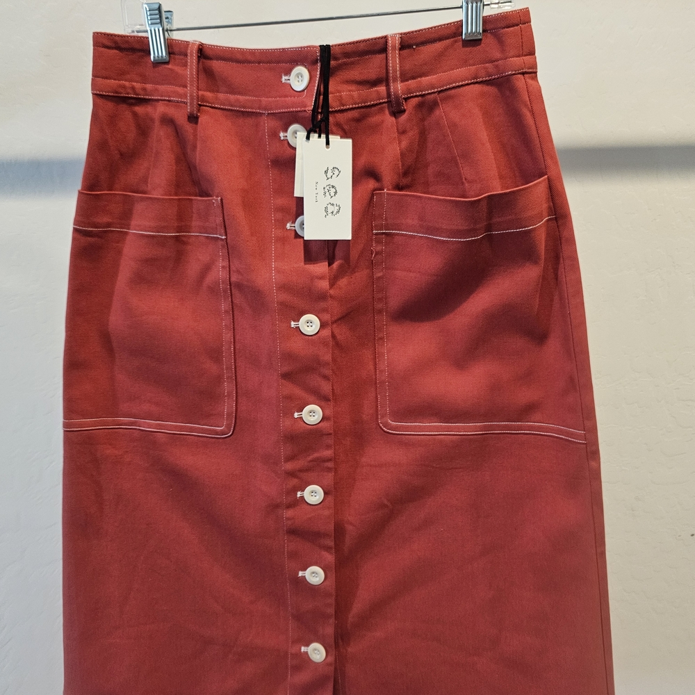 Sea New York Brick Red Midi Skirt with Buttons